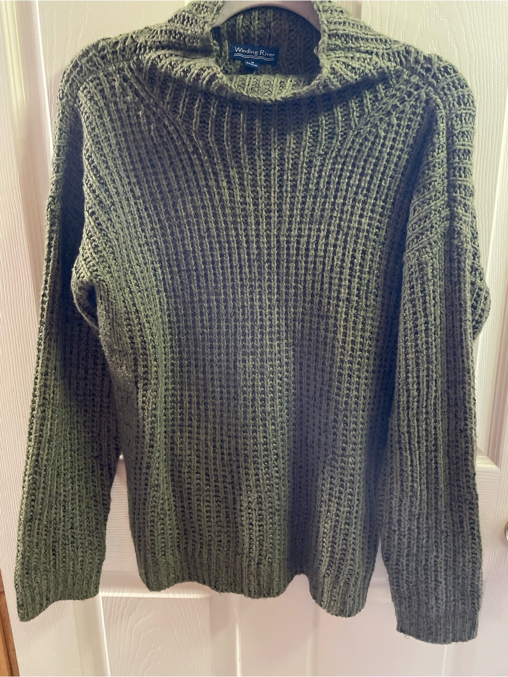 Olive Green Ribbed Turtleneck Sweater - Women